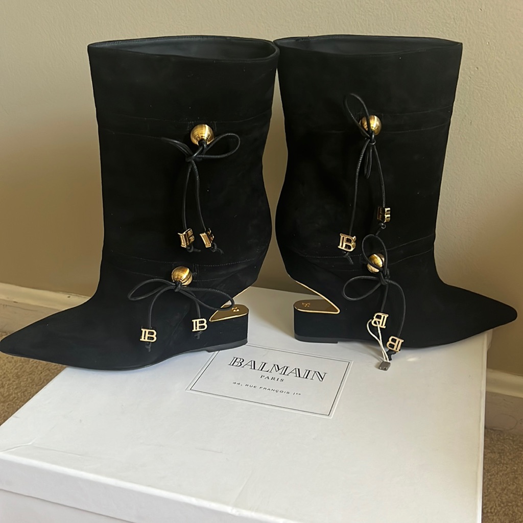 Balmain | Shoes | Balmain Suede Black Ankle Boots | Poshmark display picture 2